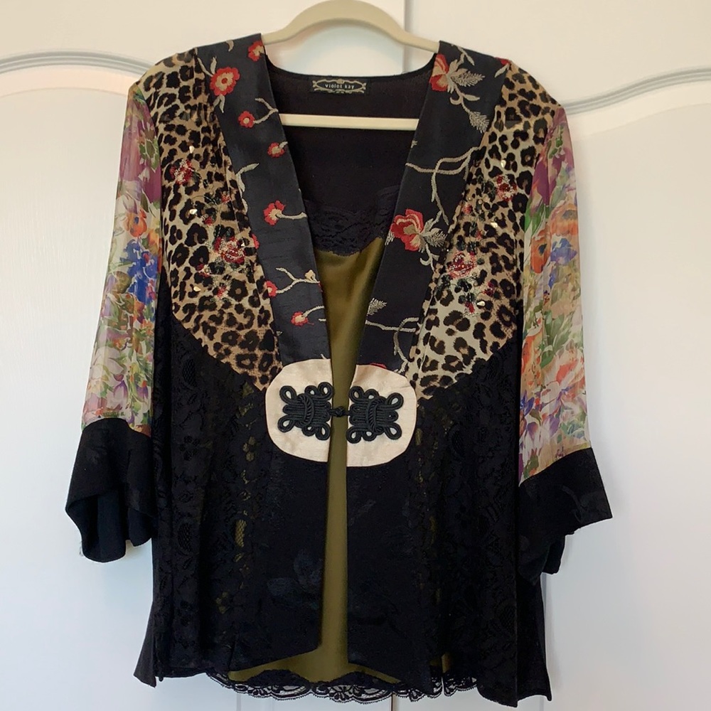 Violet Kay woman’s dress blouse oriental silk size xl